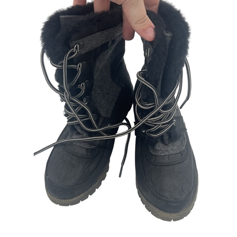 Women's Black Faux Fur Lined Duck Combat Winter Boots Size US 6 M Lace Up Buckle